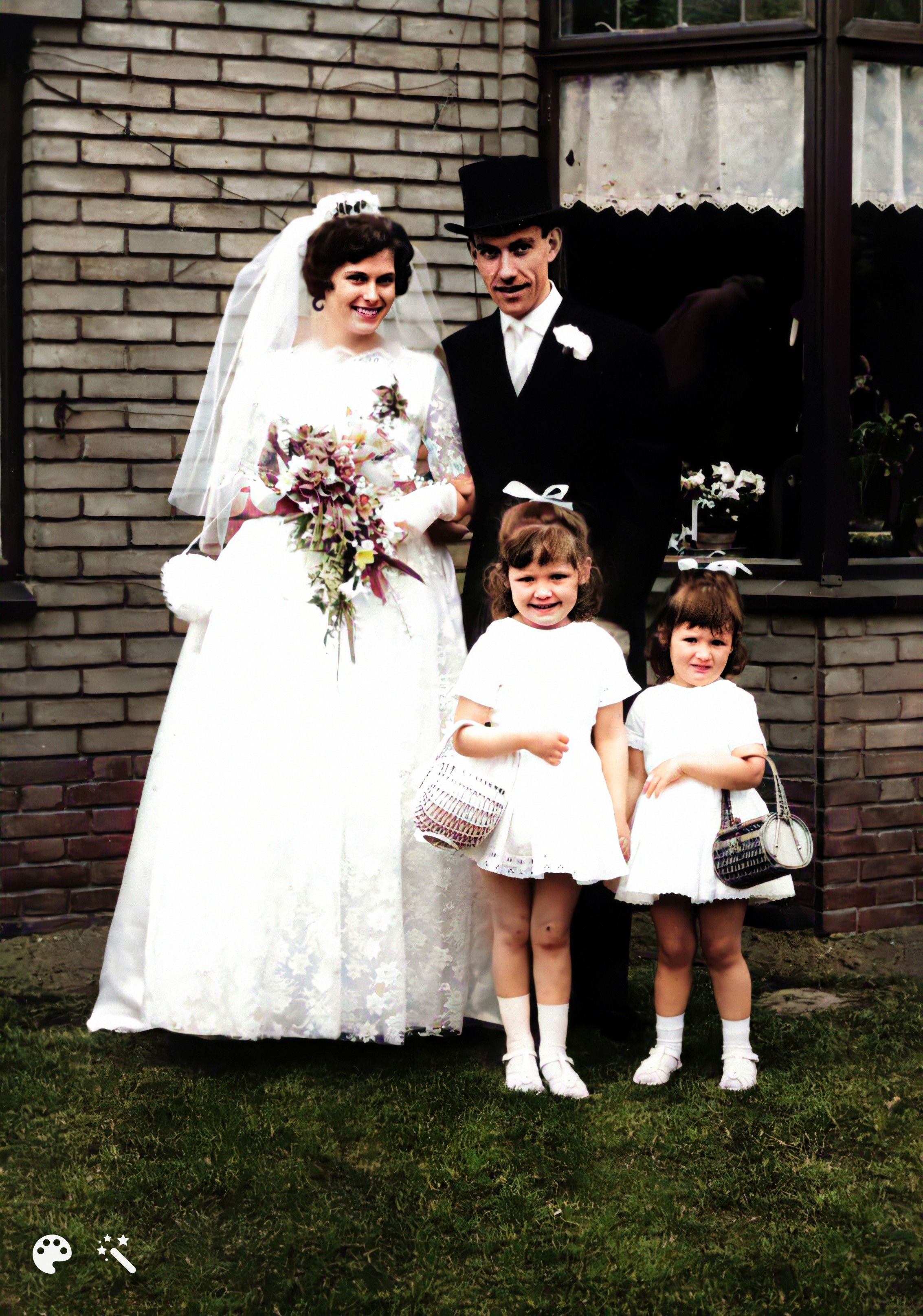 Hochzeitstag meiner Eltern Hans und Gé Hugenholtz-Kuijper im Jahr 1962. Brautjungfern: Nichten Rosita und Catherine Steenbeek.