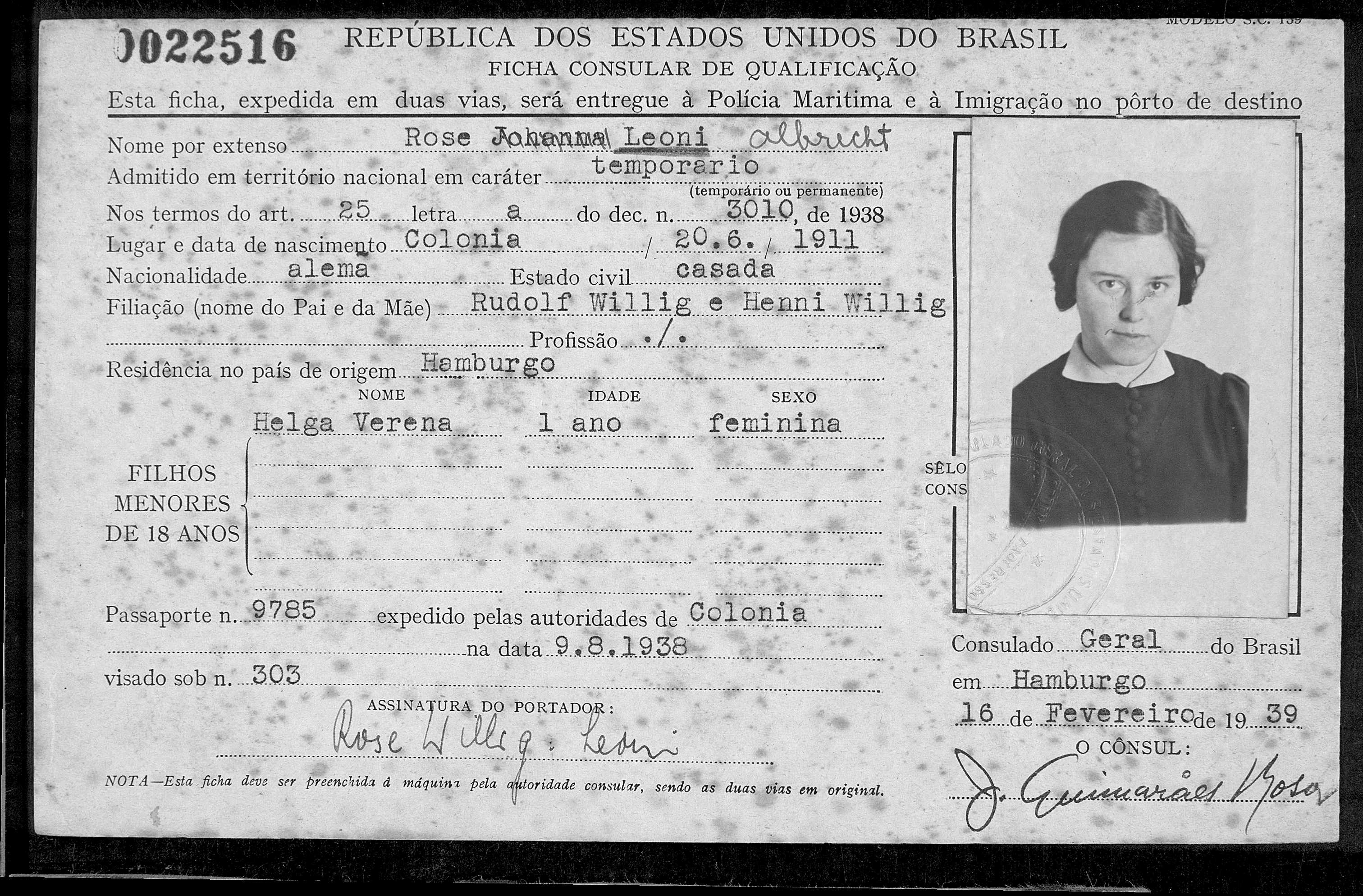 Immigration of tante Rose 
