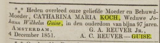 Overlijdensadvertentie uit 1851
