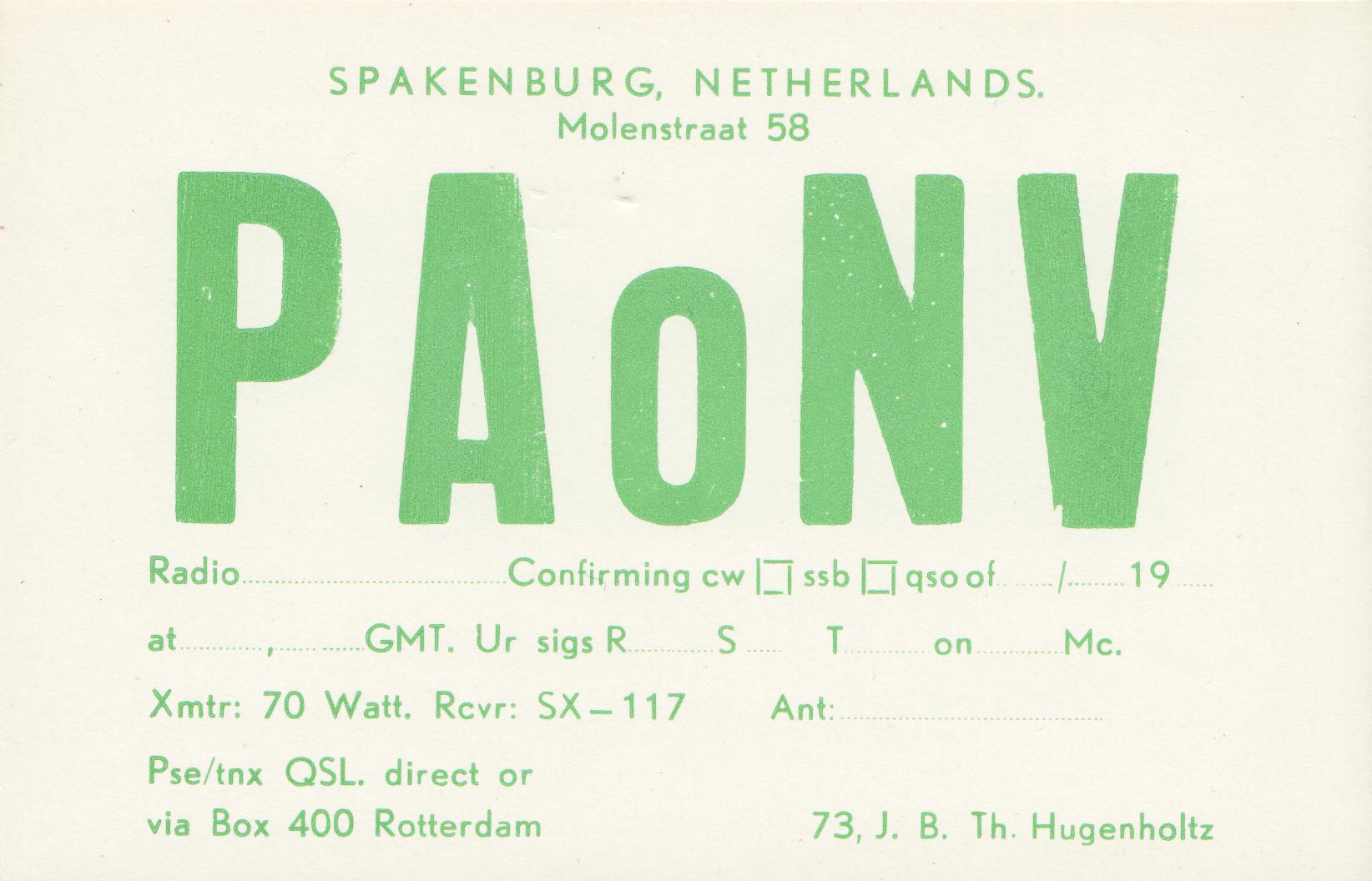QSL kaart van. mijn vader: PA0NV